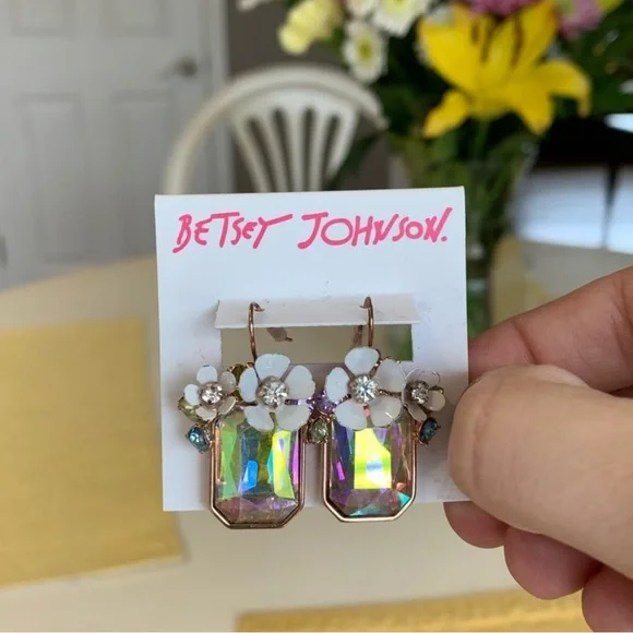 Betsey Johnson Crystal Multicolor Floral Earrings - Picture 3 of 4